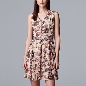 Simply Vera by Vera Wang Floral Chiffon V-neck Dress Size Large